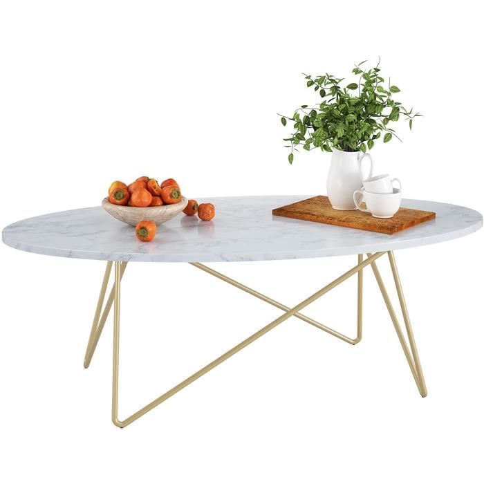 Table Basse Ovale Blanche Double étagère - 100x50x45 Cm, Planche 15 Mm épaisse, Pieds En Pin - 9