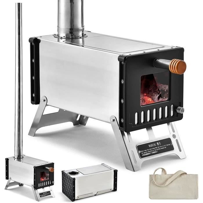 Dvkptbk Poêle à Bois Pliant Mini Léger Extérieur en Acier Inoxydable Poêle à Bois Pliant Portable pour Randonnée Mini Poêle à Épissure Camping Poêle Kitchen Essentials