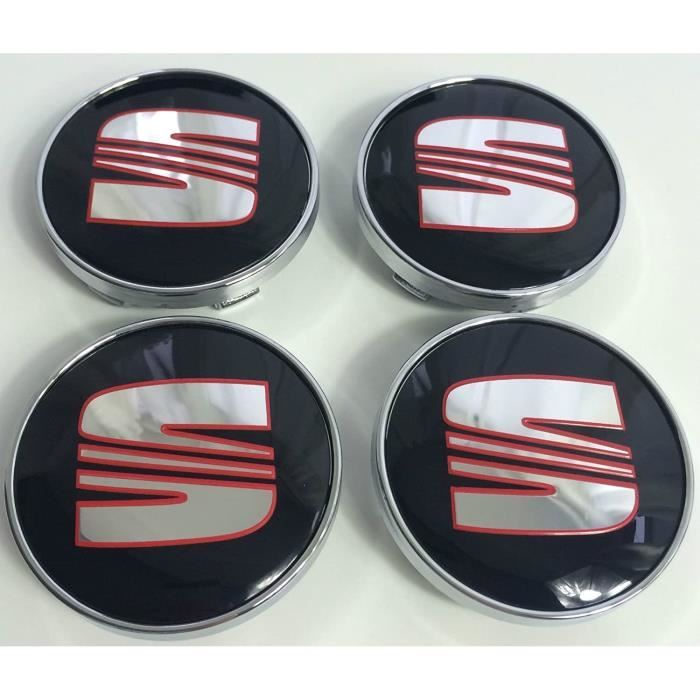 4 caches moyeux pour seat - rouge - noir - 60 mm