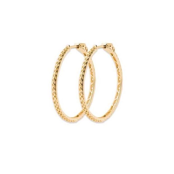 Boucles D'oreilles Créoles Striées 5cm - Plaqué Or 18 Carats (750/1000) - Neuves Avec étiquettes