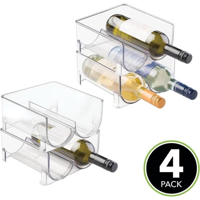 4 Porte-Bouteilles Empilables Transparents Pour Réfrigérateur - Plastique PET - Pour Vin, Soda, Shakers - Gain De Place