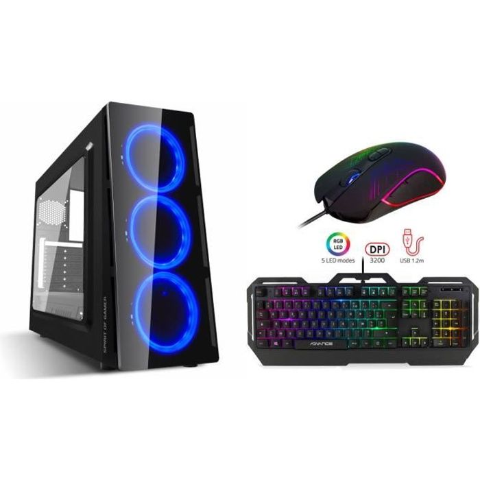 Achat Ordinateur de bureau PC Gamer AMD Ryzen 5 2600X - Vidéo GT710 2Go - Mémoire 8Go - Disque dur  1To - Wifi - Windows 10 GTA RGB D5BL pas cher