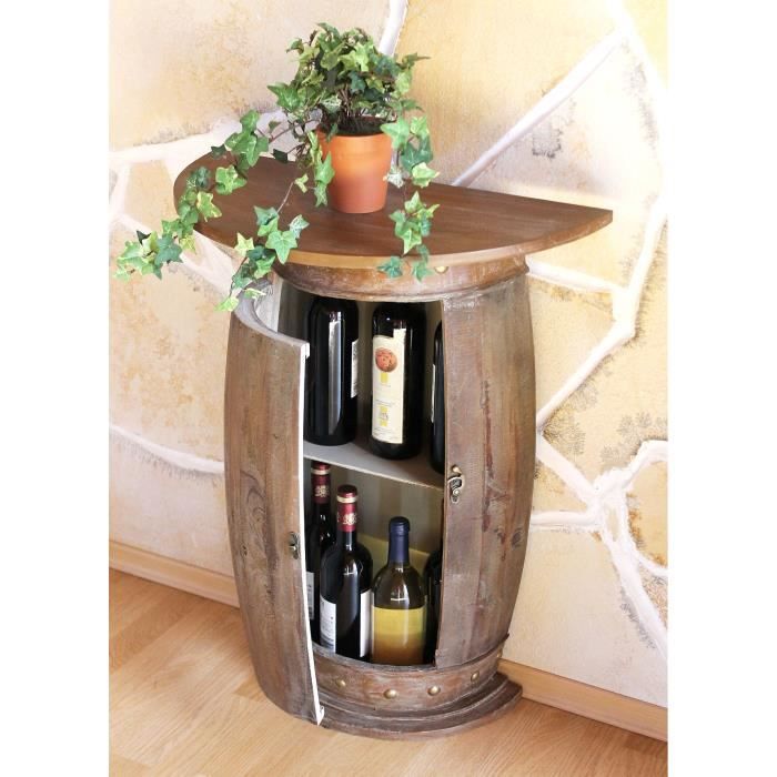 DanDiBo Table murale Table Tonneau à vin 0373-R Brun Armoire Casier à vin Tonneau 73 cm Desserte