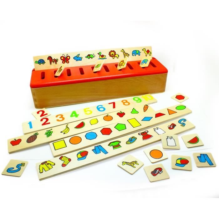 Boîte en bois pour tri des formes et objets système jeu montessori -  Totalcadeau