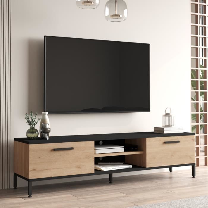 Meuble TV - EN.CASA - Lempäälä - 2 portes - effet chêne noir