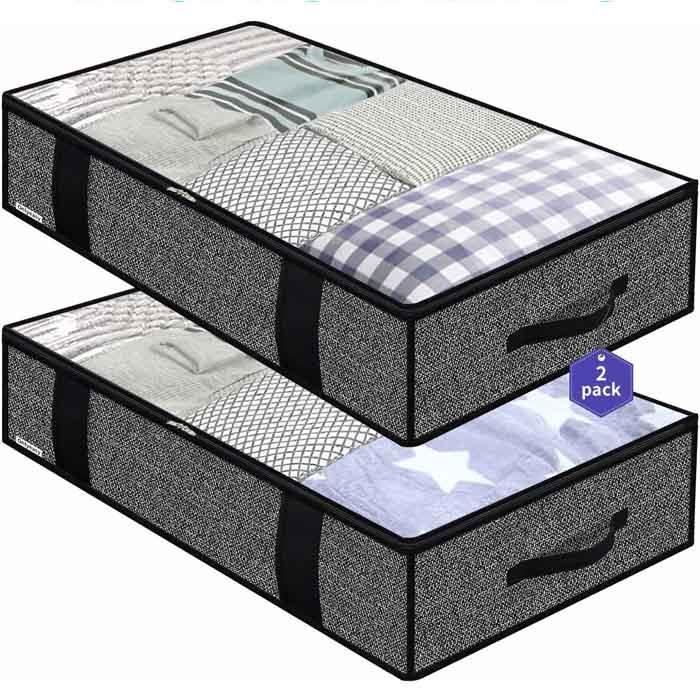 Lot De 2 Sacs De Rangement Sous Lit XXL - 120 X 40 X 15 Cm - 144L - Organisateur Couette Édredon Vêtements Avec Fond Rigide & 6 Poignées Renforcées