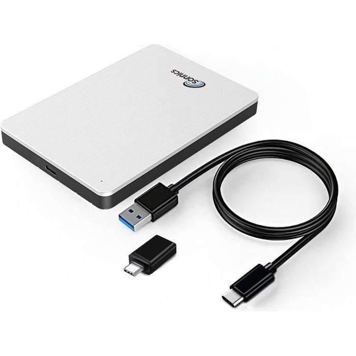 Sonnics 500GB Type C USB 3.1 Externes Portable Durs Disques pour Fenêtres PC,Mac,Smart TV,Xbox One/Série X & PS4 /PS5,Argent