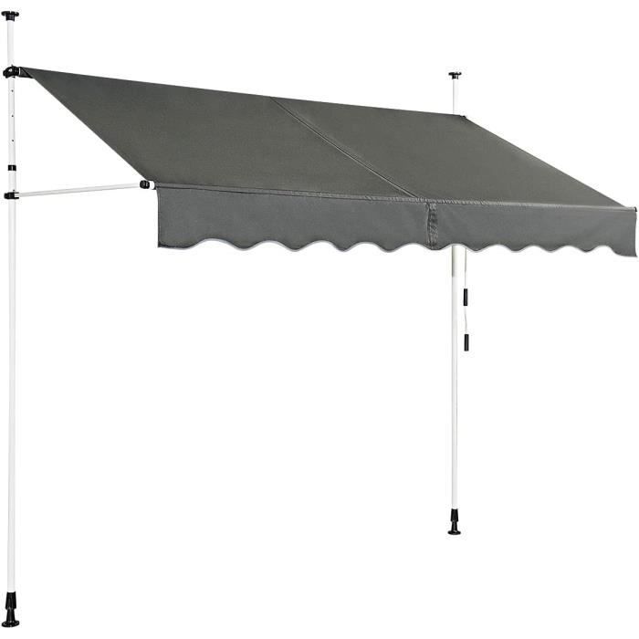 GOPLUS Store Banne Manuel Rétractable 25x12M en Aluminium-sans Perçage-Hauteur Réglable 2-3M-Auvent Banne de Balcon sur PiedGris