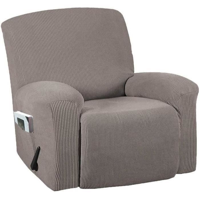 Housse Fauteuil Relax Inclinable 4 Pièces – Jacquard Feuille Banane Gris, Extensible Avec Poches, Protection Anti-Taches !