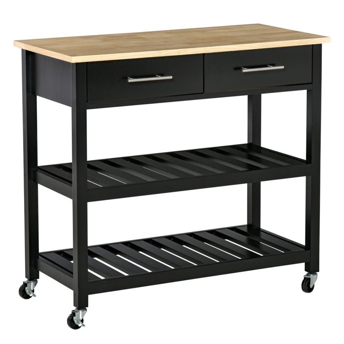 HOMCOM - chariot de service - Panneaux MDF - 91.4x45.6x85cm - Noir Bois naturel HOMCOM - chariot de service - Panneaux MDF - 91.4x45.6x85cm - Noir Bois naturel