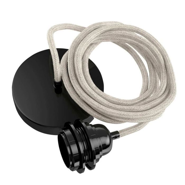 Suspension - HOOPZI - Hang 1 - Fil lin naturel 2 5 m réglable - Douille noire - Structure métal Suspension - HOOPZI - Hang 1 - Fil lin naturel 2 5 m réglable - Douille noire - Structure métal