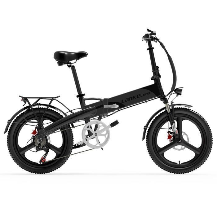 velo electrique adulte Pliable LANKELEISI G660 20 pouces 35KM-H Moteur 500W Autonomie 110km Amortisseur avant 48V12.8Ah Noir