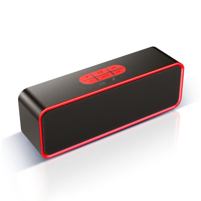 Haut-parleur Bluetooth - HIGH-TECH & BIEN-ETRE - Rouge/Argent - Batterie 12h - 2 Haut-parleurs 8D