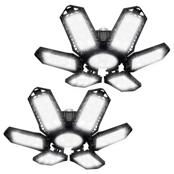 YIQIBRO Plafoniera LED Garage 200W 1 Pezzi, 20000LM 6500K Lampada da Garage Deformabile con 7+1 Pannelli Regolabili, E27/E26 Officina Plafoniera LED per Magazzino Ufficio Cantina Cucina Negozio