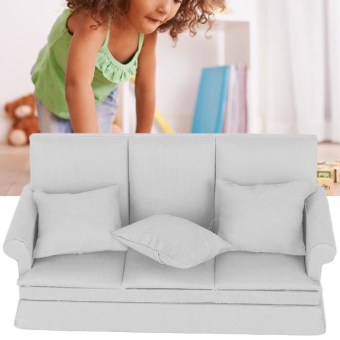 Canapé Deux Places En Bois Pour Maison De Poupée 1:12 – Tissu Amovible à Motif Floral, Coussin Inclus