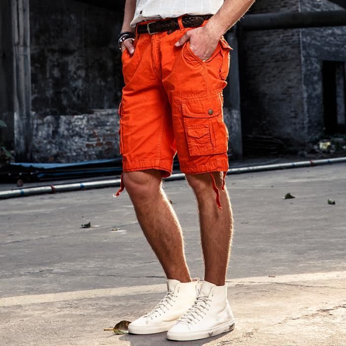 Short Cargo Homme été - Nlaayong, Taille élastique, Multiples Poches, Tissu Polyester Respirant, Pour Randonnée Quotidien