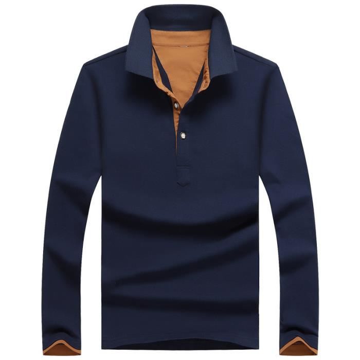 Polo manches longues Slim en coton uni bleu marine