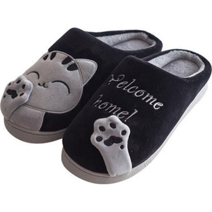 Zy01 Chats Chausson Femme Nouvelle Qualite Superieure Chaussons Mode Doux Mignon Simple Leger Chaussure Noir Noir Cdiscount