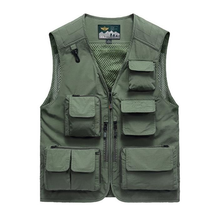 Gilet de voyage pêche chasse chasse multi poches oncle milty kaki