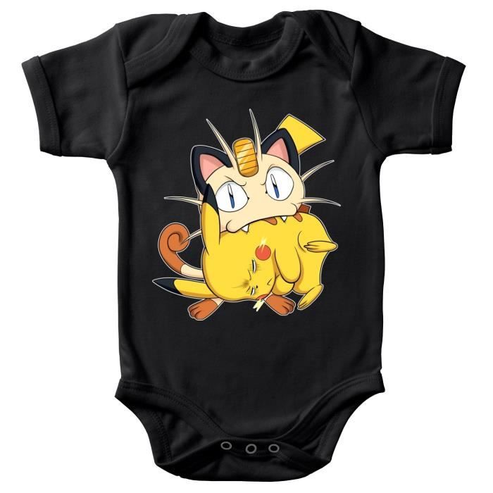 Body Bebe Manches Courtes Noir Parodie Pokemon Pikachu Et Miaouss Le Jeu Du Chat Et La Souris Body Bebe De Qualite Noir Cdiscount Pret A Porter