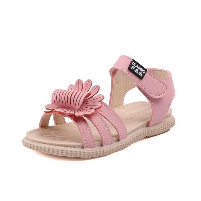 Sandales Enfant Fille Sandale Eté Bebe Fille Douces et Respirantes Fleur Sandales Fille Mignon Confortable Rose Blanc