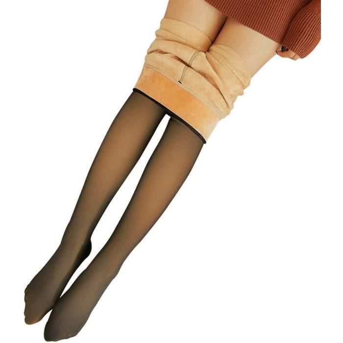 Collant Thermique Femme - Faux Translucide Chaud Toison - Noir