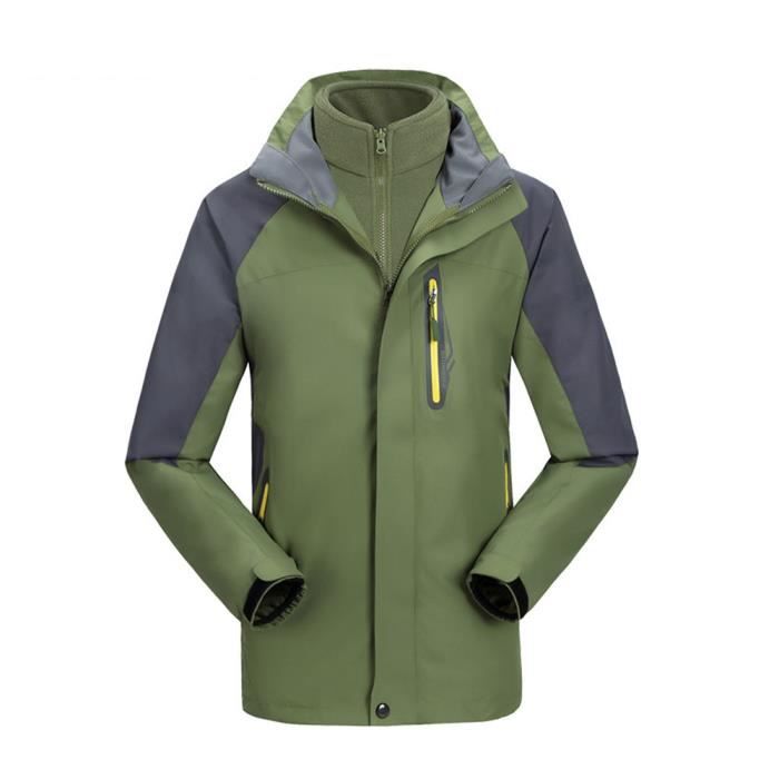 SOFTSHELL Veste de Ski Homme Vert militaire Amovible 3 en 1