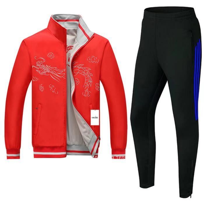 Survetement Homme Hiver Grande Taille - Ensemble Jogging Polyster Zip Complet - Tenue Sport Décontractée Chaud