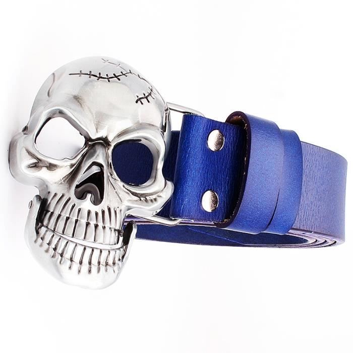 Ceinture Homme Crâne Boucle Alliage - Cuir PU 130cm Style Rock Halloween - 6