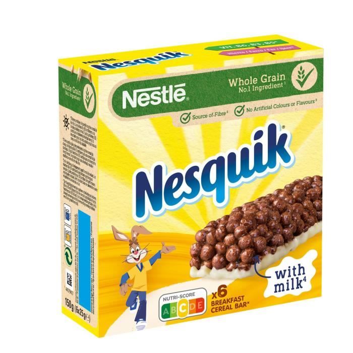 LOT DE 6 - NESQUIK - Barres céréales au Chocolat Et Lait - paquet de 150 g