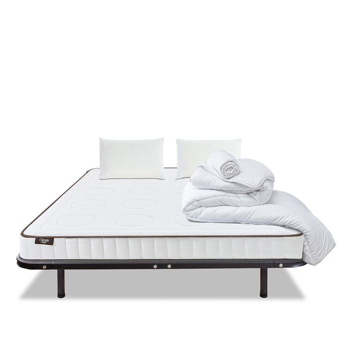 Pack Cristal 90x200 cm Matelas Mousse + Sommier Métal + Accessoires