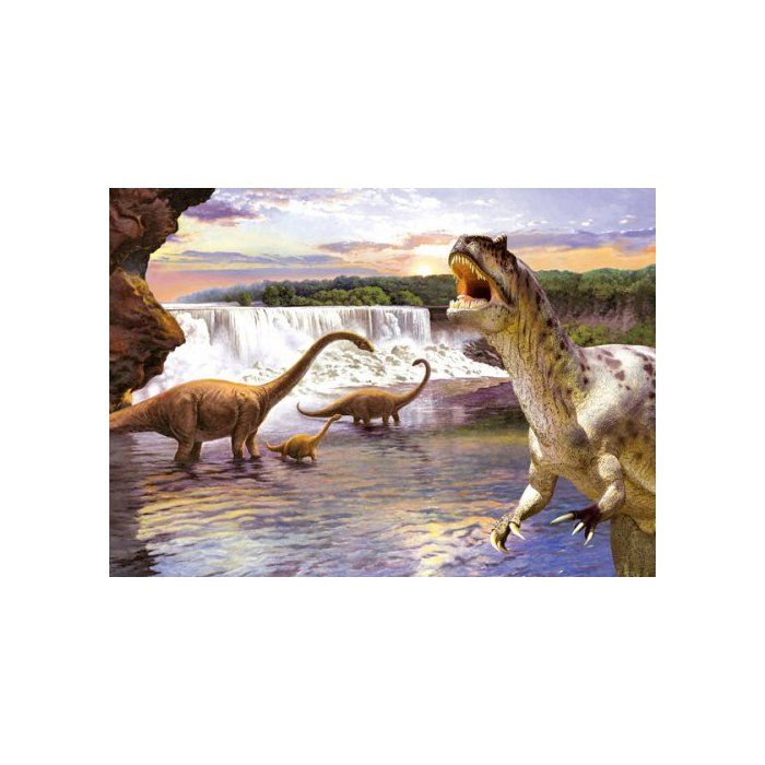 Puzzle Enfant 260 Pieces - La Plaine Des Dinosaures : Famille De Branchiosaurus Et T-Rex - Collection Dino et