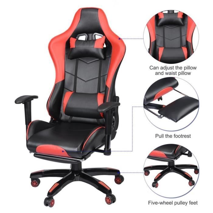 Chaise de bureau GAMING fauteuil gamer chair style racing racer siège  revêtement synthétique noir et rouge - Cdiscount Maison