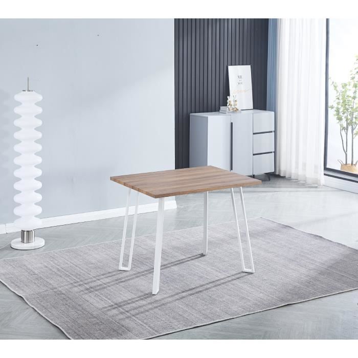 table de cuisine, table à manger en mdf avec pieds en métal coloris blanc - longueur 100 x profondeur 70 x hauteur 76 cm