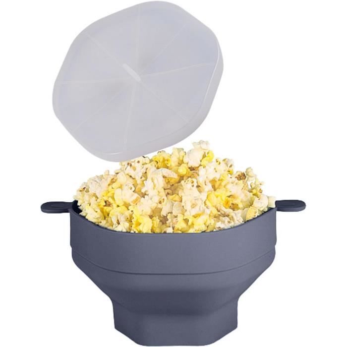 TINGJUNN Bol Popcorn Silicone Micro-ondes - Avec Couvercle Et Poignée - Pliable Noir