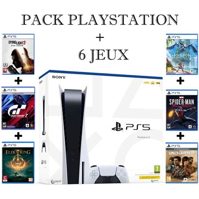 Pack Console de Salon - PlayStation - PS5 Standard - 825 Go - 6 Jeux Inclus - Couleur Blanche Reconditionné - Sony reconditionné disponible sur Cdiscount Seconde Vie