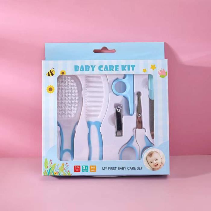 Kit De Toilettage Bébé Portable - Brosse, Coupe-ongles, Lime, Etc. | Pour Nouveau-né, Garçon Ou Fille (bleu)
