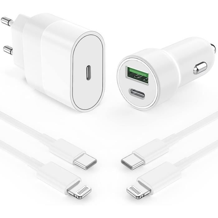 Chargeur Rapide Iphone 20 W, Voiture Usb C Allume Cigare,38W