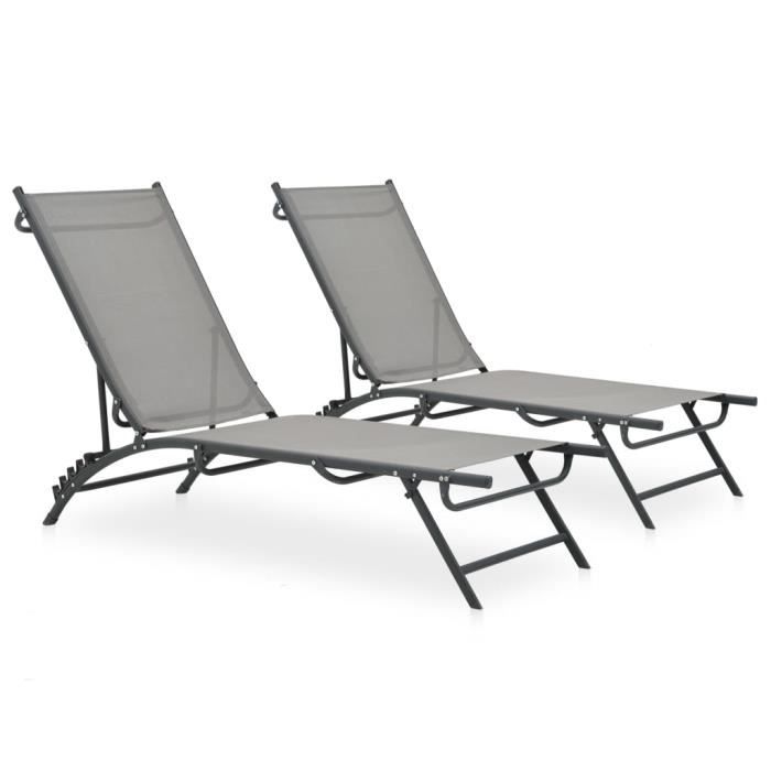 "top" bains de soleil d'extérieur jili - chaises longues 2 pcs textilène et acier,17,4 kg