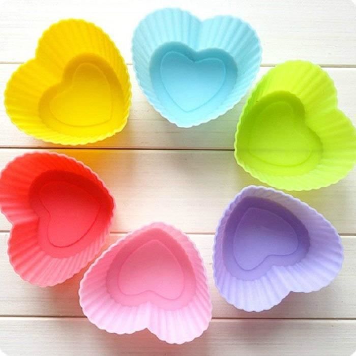 Lot De 6 Moules A Gateau Ou Petit Gateau En Forme De Cœur De 7 Cm Assortiment De Couleurs En Silicone Cdiscount Maison