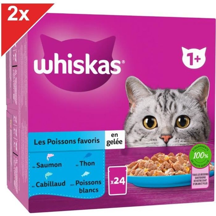 Whiskas - WHISKAS 48 Sachets fraîcheur en gelée 4 variétés volaille pour  chat 85g (4x12)