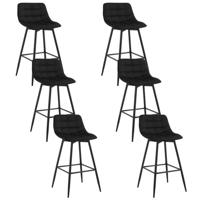 WOLTU 6X Tabouret de Bar Chaise de Bar Assise rembourrée en Velours avec Pieds et Repose-Pieds en métalNoir
