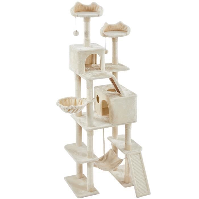 Comparer les prix de Arbre à Chat Multiniveau - YAHEETECH - Hauteur 209 cm - Poteaux en Sisal - Beige