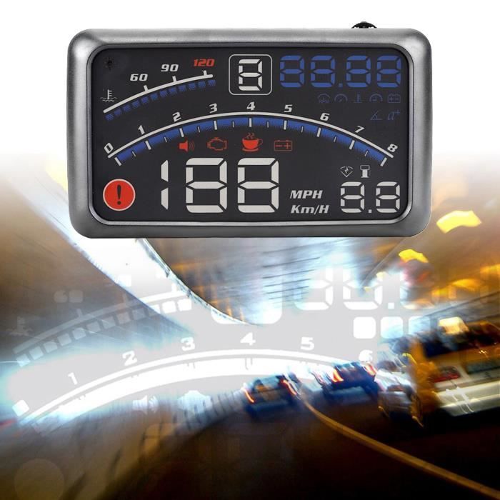 AMROOLOO Affichage Tête Haute HUD GPS Voiture - Projection Pare-Brise, Vitesse, Navigation - Compatible Tous Véhicules - Sécurité Conduite