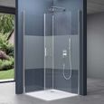 Cabine de douche pare douche design 85x90x195cm Rav24MS avec deux portes et verre de securite transparent avec bande opaque et son-1