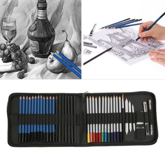 20€53 sur Set de 40pcs Outil de Dessin Crayons+Gomme Avec Trousse à Crayon  - Crayon à papier - Achat & prix