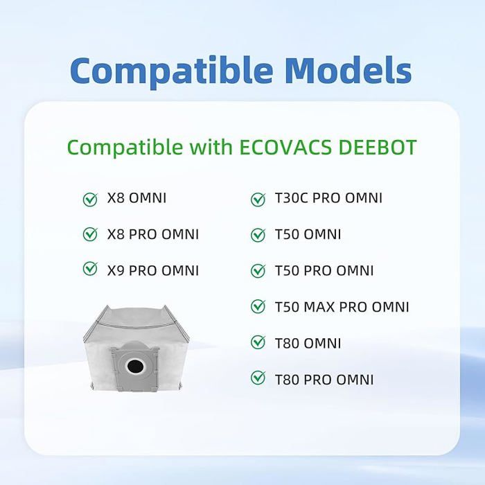 Lot De 12 Sacs Aspirateur Pour Ecovacs DEEBOT X8/T50/T80/X9 - Capacité 3,6L, Filtration 99,97%, Remplacement Facile
