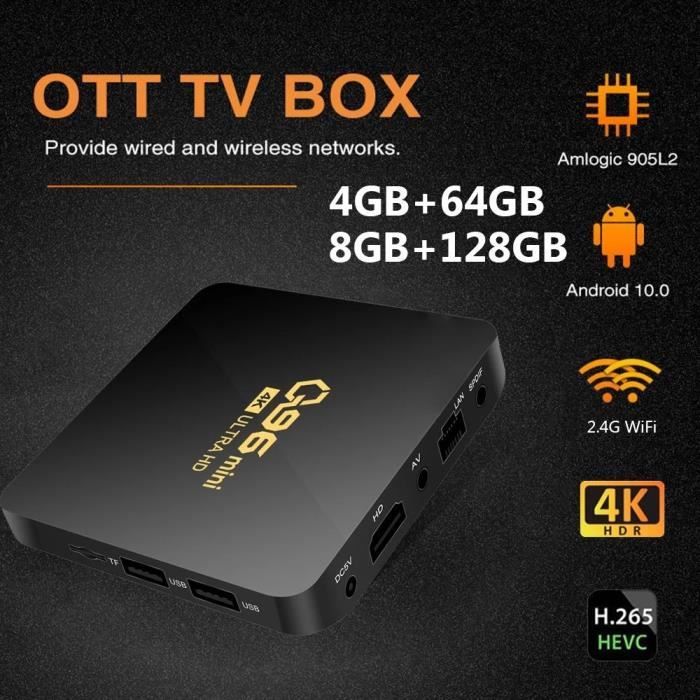 AU Set Top Box - Boîtier Tv Q96 S, Android 8.1, 2 Go/8 Go, 4k/hdr, Ultra  Hd, Décodeur, Lecteur Multimédia D'origine, Avec Wifi, Google Cast, Netflix  Et Iptv