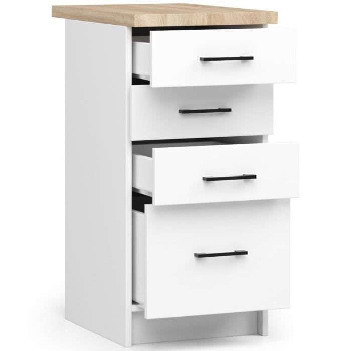 Armoire De Cuisine Basse Oliwia S40 Akord - 40 Cm De Large - Porte, Tiroir, 2 étagères - Blanc / Graphite Brillant