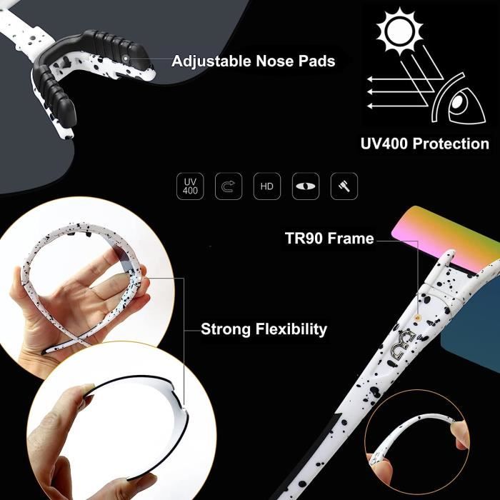 Lunettes De Cyclisme SPOSUNE Polarisation + 3 Verres Interchangeables – TR90 Léger, Sport & Protection UV400